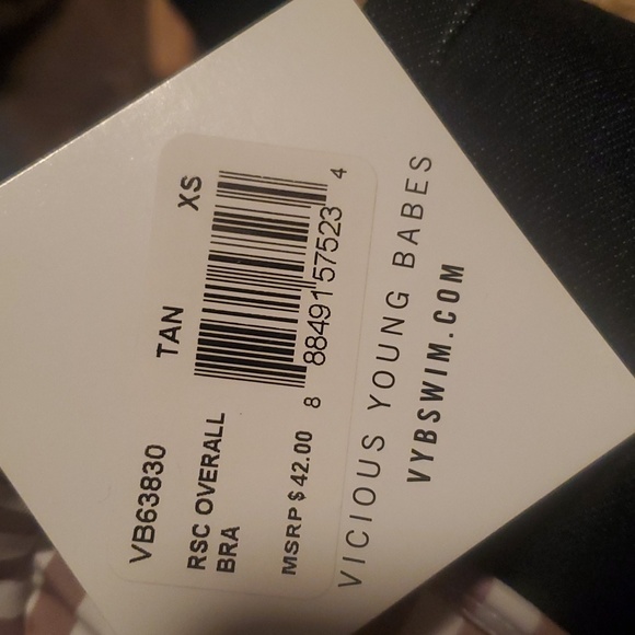 NWT VYB XS TAN WHITE STRIPED SWIM TOP - Picture 1 of 4